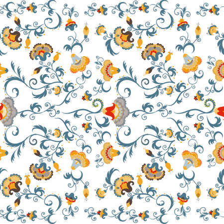 Seamless oriental tribal vector pattern with oriental flowersのイラスト素材