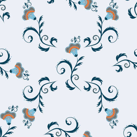 Seamless indian simple vector pattern with flowers in blue huesのイラスト素材