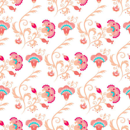 Seamless oriental style vector pattern with detailed stylised flowersのイラスト素材