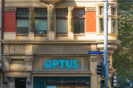 Melbourne, Australia - April 4, 2017: Australian telecommunication company Optus sign on Elizabeth street in Melbourne Central Business District, CBDのeditorial素材