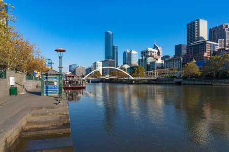 Melbourne, Australia - April 4, 2017: Yarra river and Melbourne cityscape on sunny dayのeditorial素材