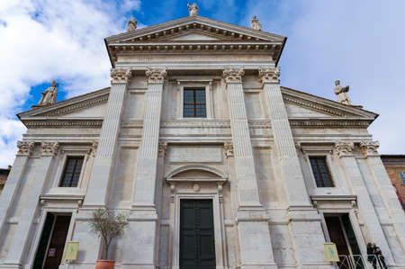 Urbino, Italy - September 30, 2013: Front view of Urbino Duomo. Santa Maria Assunta Cathedral in Urbino, Marche, Italyのeditorial素材