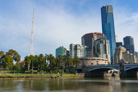 Melbourne Southbank neighbourhood cityscape on sunny dayのeditorial素材