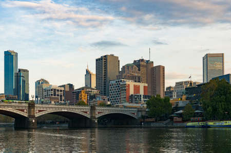 Melbourne, Australia - April 20, 2017: Princes bridge over Yarra river and Melbourne CBD, Central Business District cityscapeのeditorial素材