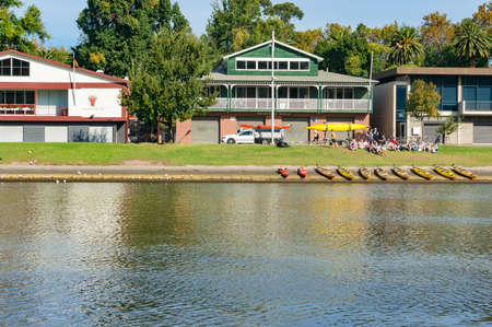 Melbourne, Australia - April 20, 2017: Melbourne racing club and Mercantle rowing club on Southbankのeditorial素材