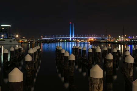 Central pier and Bolte bridge at night. Docklands, Melbourne. Australiaのeditorial素材