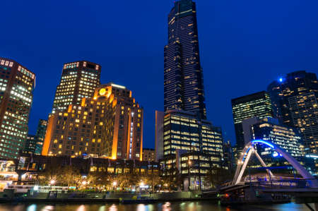 Melbourne skyline at night. Southbank neighbourhood and Yarra river. Melbourne, Australiaのeditorial素材