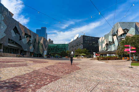 Melbourne, Australia - April 20, 2017: Melbourne Federation square on sunny dayのeditorial素材