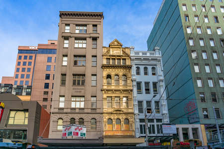 Melbourne, Australia - April 17, 2017: Melbourne heritage buildings on Elizabeth street, Elizabeth Chambers and Excelsior houseのeditorial素材
