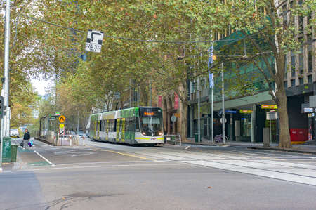 Melbourne, Australia - April 17, 2017: Tram on Bourke street in Melbourne CBDのeditorial素材