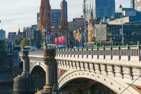 Melbourne, Australia - April 4, 2017: Historic Princess Bridge with view of Melbourne CBD architectureのeditorial素材