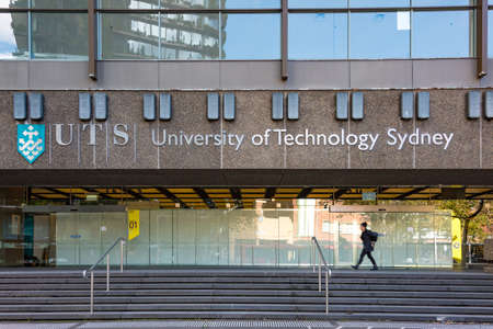 Sydney, Australia - April 25, 2016: University of Technology Sydney building in Ultimo with person walkingのeditorial素材