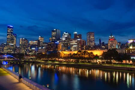 Melbourne, Australia - April 19, 2017: Melbourne CBD, Central Business District panorama at nightのeditorial素材