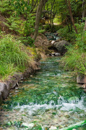 Hot spring with crystal clear water nature landscape. Kusastu, Gunma prefecture, Japan
