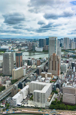 Aerial view from above on Tokyo suburb on sunny day. Tokyo, Japan