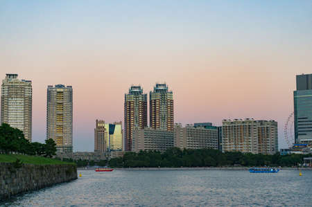 Odaiba island cityscape and Sumida river on dusk. Tokyo, Japanの写真素材
