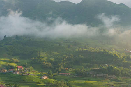 Beautiful countryside landscape of mountain village with rice terraces. Vietnamの写真素材