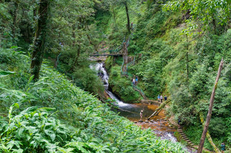 SaPa, Vietnam - August 20, 2017: Tourists in Golden Stream eco tourism area in Vietnamのeditorial素材