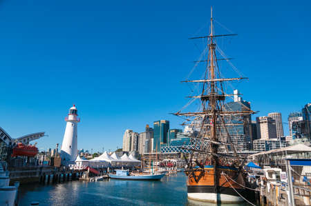 Sydney, Australia - November 30, 2008: HM bark Endeavour ship replica in Darling Harbour, Sydney, Australiaのeditorial素材