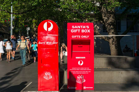 Melbourne, Australia - December 7, 2016: Australia Post mailbox, Santa letters and Santa Gift boxのeditorial素材