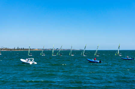 Melbourne, Australia - December 7, 2016: Sailing competition with sailing yachts ina rowのeditorial素材