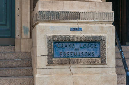 Adelaide, Australia - November 10, 2017: Historic memorial plate on Adelaide Masonic Centre Museum