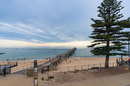 Port Noarlunga, Australia - November 11, 2017: Port Noarlunga Jetty and beach with peopleのeditorial素材
