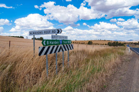 New South Wales, Australia - December 5, 2008: Road sign in rural NSW. Direction to Harden and Yassのeditorial素材