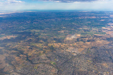 Aerial view on countryside farmland with fields and paddocks. South Australiaの写真素材