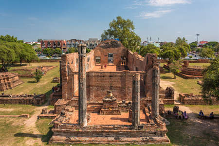 Ayutthaya, Thailand - January 1, 2016: Aerial view of Wat Ratchaburana temple ruins with touristsのeditorial素材