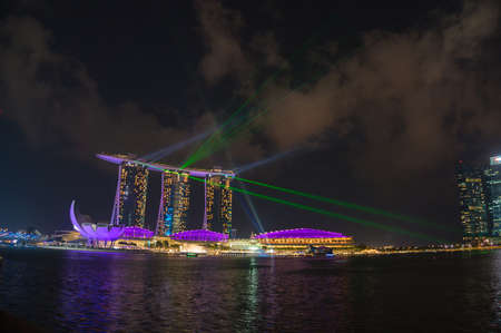 Singapore, Singapore - August 23, 2013: Marina Bay Sand colorful laser showのeditorial素材