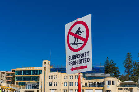 Cronulla, Australia - August 15, 2013: Surfcraft prohibited sign on Cronulla beachのeditorial素材