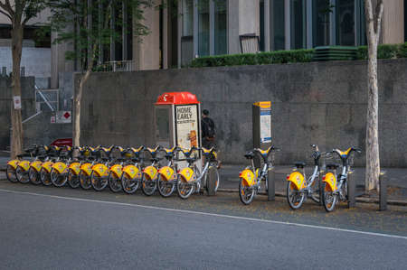 Brisbane, Australia - February 20, 2016: Bicycle hire station on the street in Brisbane, Australiaのeditorial素材