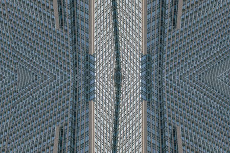 Abstract symmetric architecture background pattern collage of skyscraper building wall with windows. Colorized collage of skyscraperの写真素材