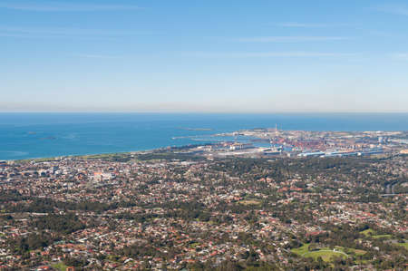 Aerial landscape of coastal town of Wollongong. Popular tourist destination in Australiaの写真素材