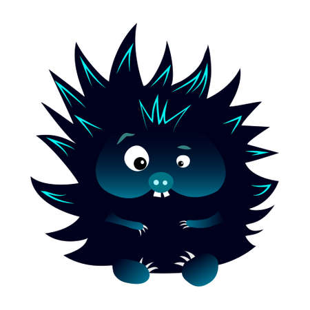 Neon blue and black spiky cartoon caracter hedgehog with snout isolated on white backgroundのイラスト素材