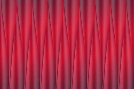 Vector background of realistic bright red shining sateen silk fabric folds. Pleated curtain or theatre fabric screen vector backgroundのイラスト素材