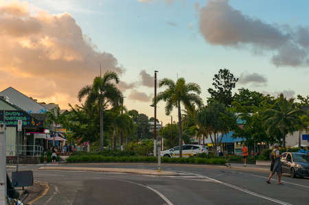 Airlie beach, Australia - February 5, 2017: Airlie Beach Main street, road at sunsetのeditorial素材