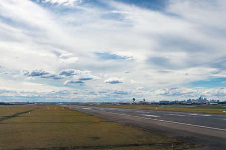 Runway, airstrip at airport with motion blur. Airport, travel background