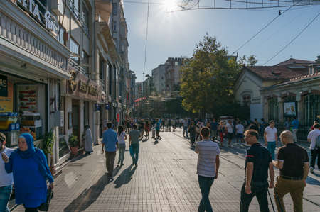 Istanbul, Turkey - August 28, 2013: Crowd of people on famous Istiklal street in Beyoglu suburb of Istanbulのeditorial素材