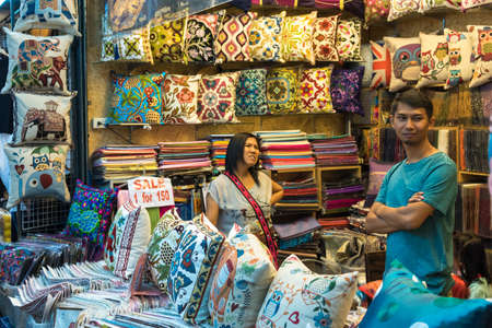 Bangkok, Thailand - January 03, 2016: Tourists and sellers on Chetuchak market in Bangkok. retailer stall vendors at marketのeditorial素材