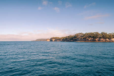 Seascape with Isle of the dead view in Port Arthur in Tasmania, Australia. Historic colonial site