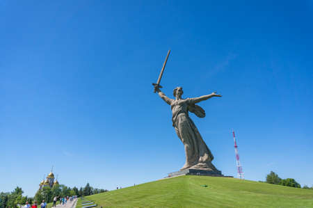Volgograd, Russia - June 9, 2018: The Motherland Calls statue on top of war memorial complex Mamayev Kurgan in Volgograd cityのeditorial素材