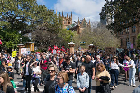 Sydney, Australia - September 20, 2019: Strike for climate change in Sydney. People demanding climate actions from the Australian government.のeditorial素材