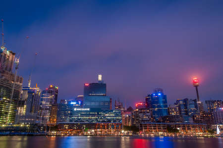 Sydney, Australia - November 22, 2014: Sydney Central Business District cityscape at night with Harbour views のeditorial素材