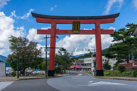 Tochigi, Japan - September 9, 2016: Red Torii gate on the road to Nikko town in Japanのeditorial素材