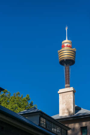 Sydney, Australia - November 24, 2016: Sydney Tower or Westfield tower landmark with clear blue sky on the background. Sydney tourist landmarkのeditorial素材