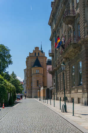 Pilsen, Czech Republic - May 26, 2018: Pilsen street with historic architecture and landmarksのeditorial素材