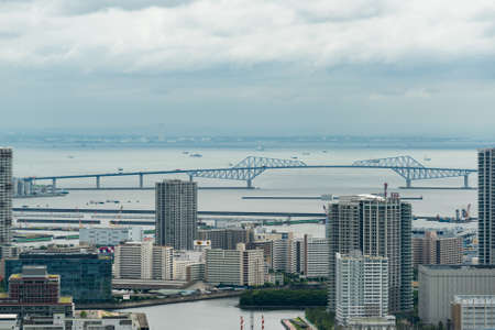 Tokyo, Japan - August 30, 2016: Urban highway, road in Tokyo, Japan, Aerial drone view of Tokyo transport infrastructureのeditorial素材