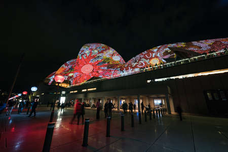 Sydney, Australia - June 11, 2016: Vivid Sydney light festival. Colorful laser show projecting light patterns on Sydney Opera Houseのeditorial素材